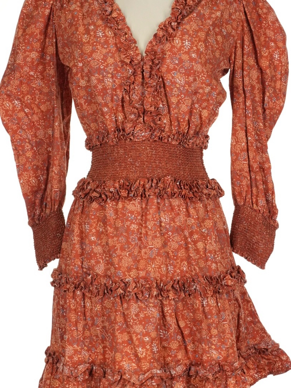 Cleobella Rust-Orange Ruffle Mini Dress - Picture 7 of 8